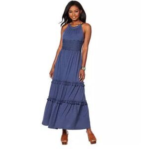 NWT Curations Maxi Dress Lace Trim Blue Indigo M